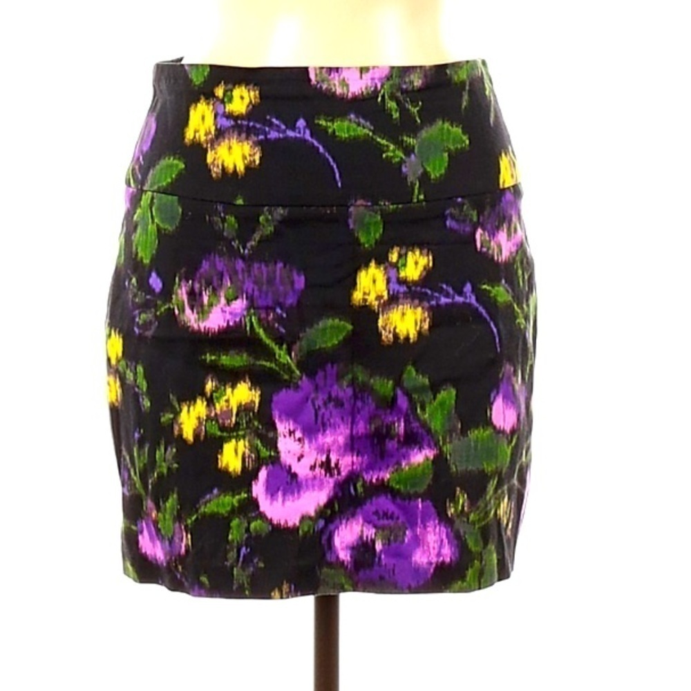 Forever 21 floral brush stroke black purple yellow mini skirt medium women